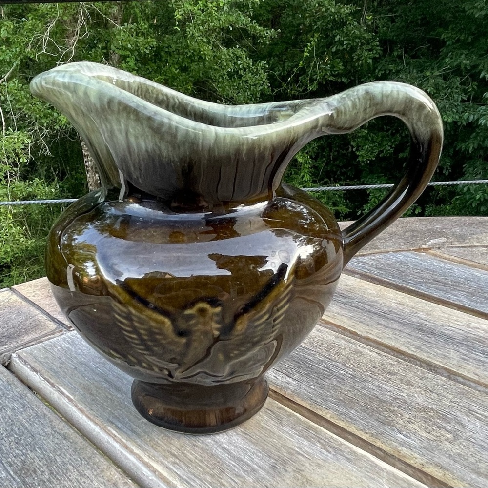 Hull USA Pottery F91 Eagle Brown Drip Pitcher, Creamer Imperial Americana